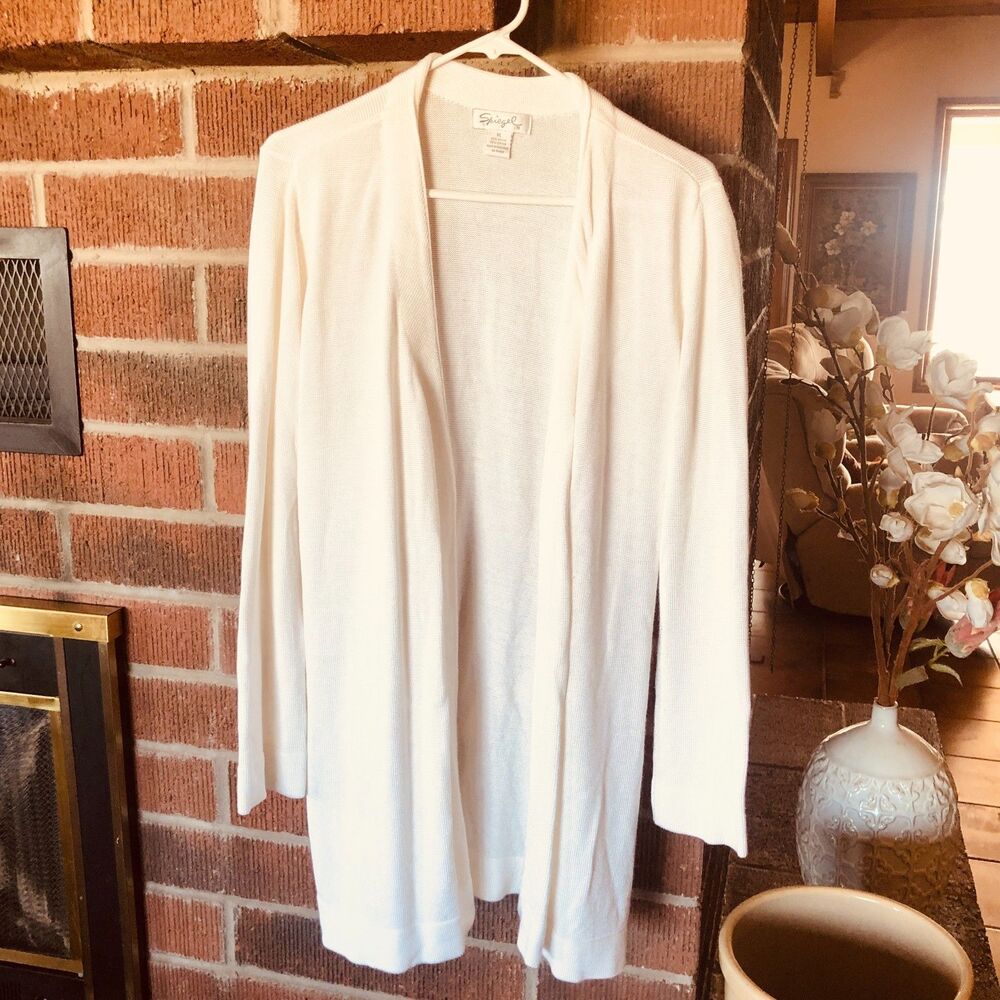 Spiegel Cream Ivory Open Front Duster Cardigan Rayon Cotton Belt Sweater XL